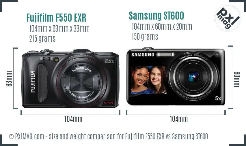 Fujifilm F550 EXR vs Samsung ST600 size comparison Fujifilm F550 EXR vs Samsung ST600 size comparison