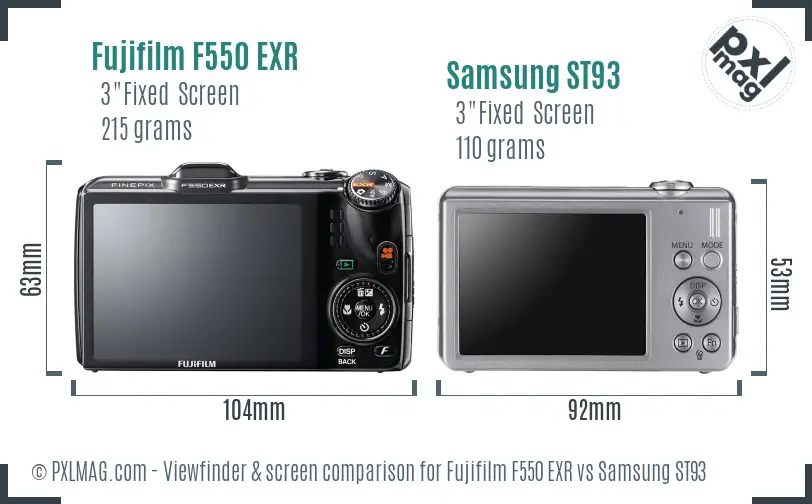 Fujifilm F550 EXR vs Samsung ST93 Screen and Viewfinder comparison