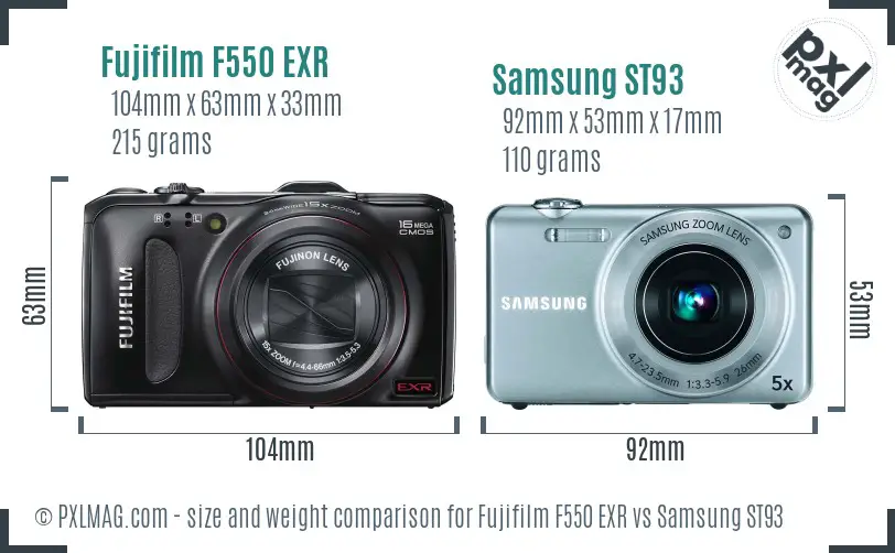 Fujifilm F550 EXR vs Samsung ST93 size comparison