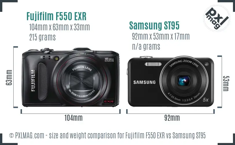 Fujifilm F550 EXR vs Samsung ST95 size comparison