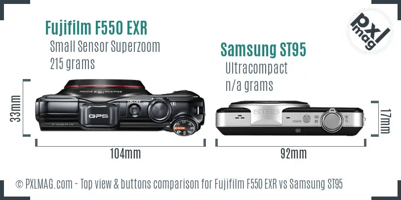 Fujifilm F550 EXR vs Samsung ST95 top view buttons comparison