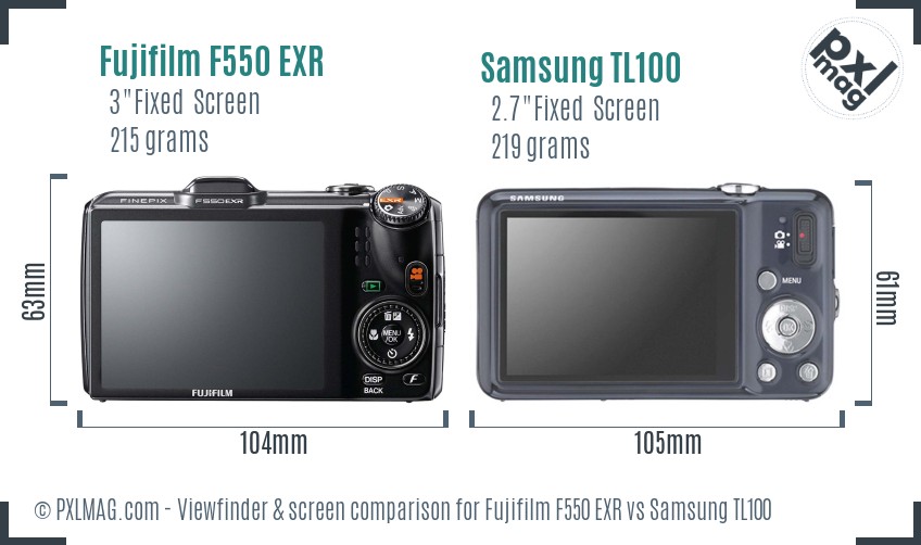 Fujifilm F550 EXR vs Samsung TL100 Screen and Viewfinder comparison
