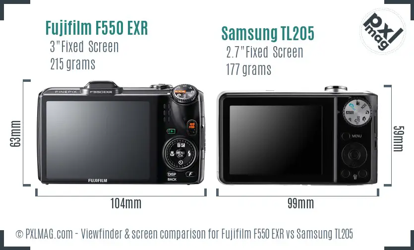 Fujifilm F550 EXR vs Samsung TL205 Screen and Viewfinder comparison
