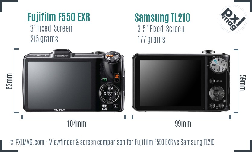 Fujifilm F550 EXR vs Samsung TL210 Screen and Viewfinder comparison