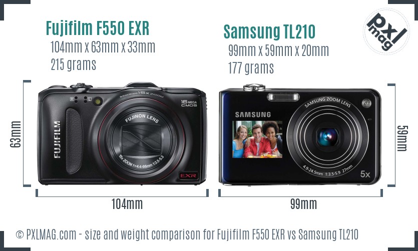 Fujifilm F550 EXR vs Samsung TL210 size comparison