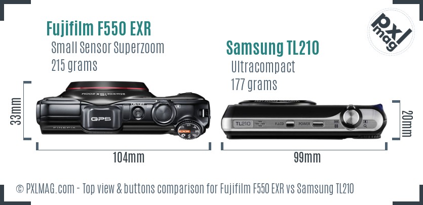 Fujifilm F550 EXR vs Samsung TL210 top view buttons comparison
