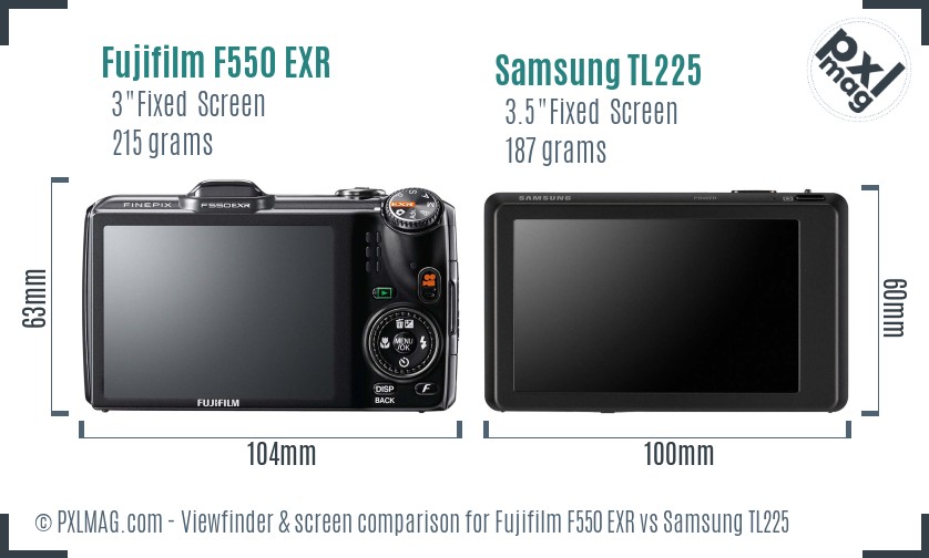 Fujifilm F550 EXR vs Samsung TL225 Screen and Viewfinder comparison