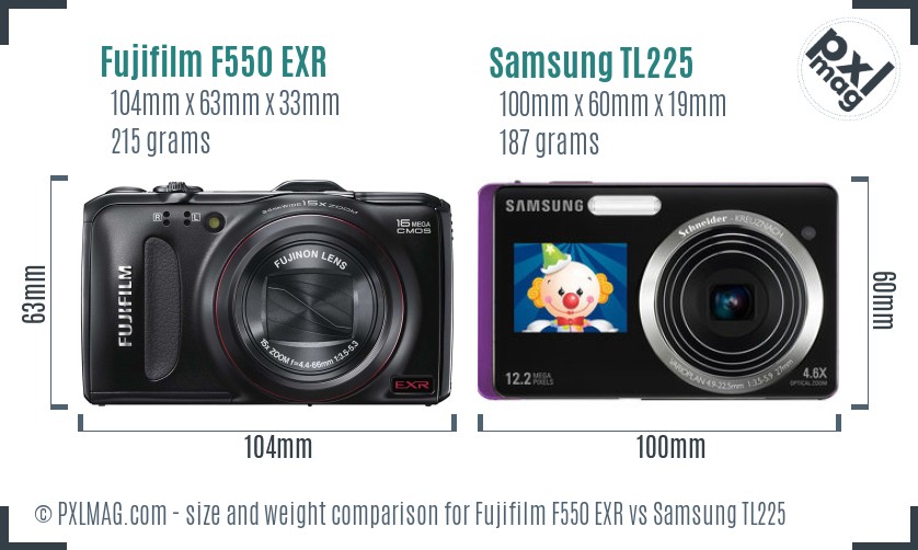 Fujifilm F550 EXR vs Samsung TL225 size comparison