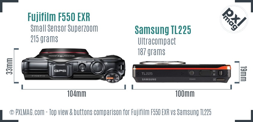 Fujifilm F550 EXR vs Samsung TL225 top view buttons comparison