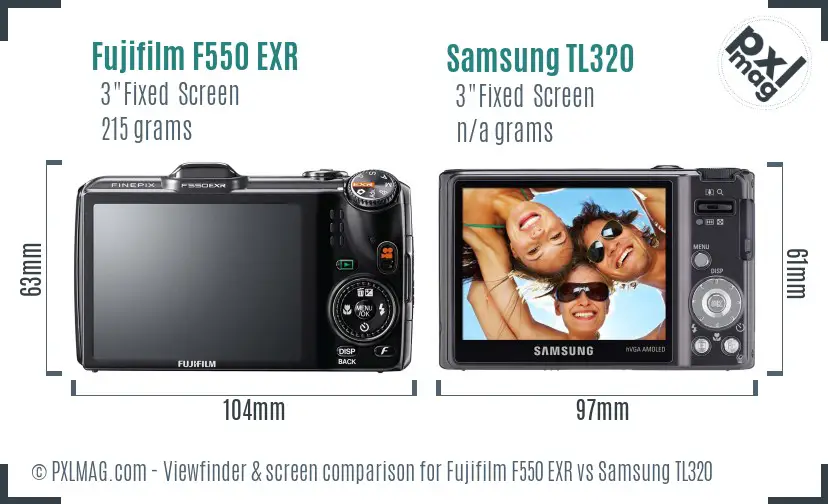 Fujifilm F550 EXR vs Samsung TL320 Screen and Viewfinder comparison