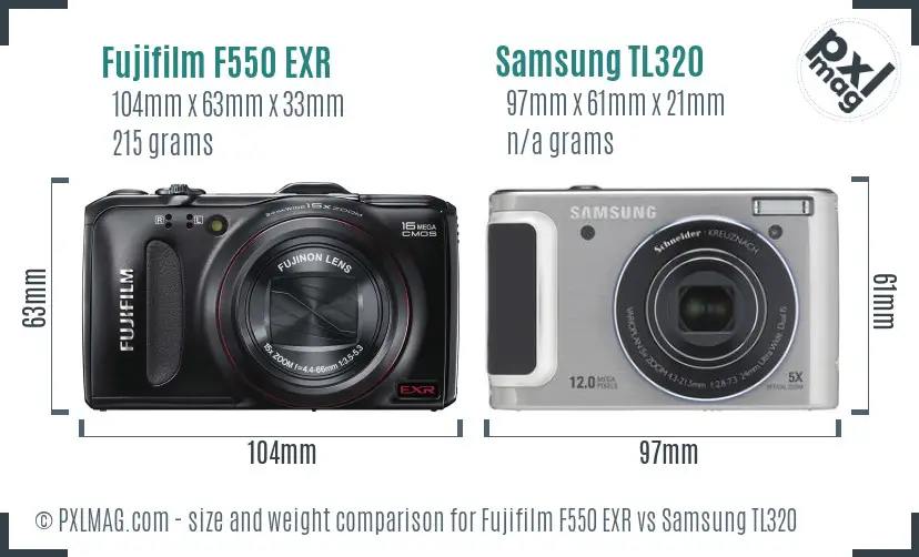Fujifilm F550 EXR vs Samsung TL320 size comparison