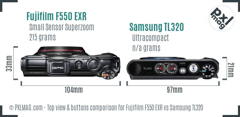 Fujifilm F550 EXR vs Samsung TL320 top view buttons comparison