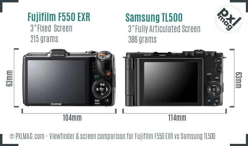 Fujifilm F550 EXR vs Samsung TL500 Screen and Viewfinder comparison Fujifilm F550 EXR vs Samsung TL500 Screen and Viewfinder comparison