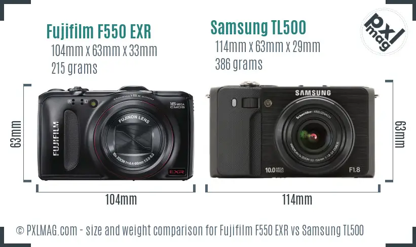 Fujifilm F550 EXR vs Samsung TL500 size comparison Fujifilm F550 EXR vs Samsung TL500 size comparison