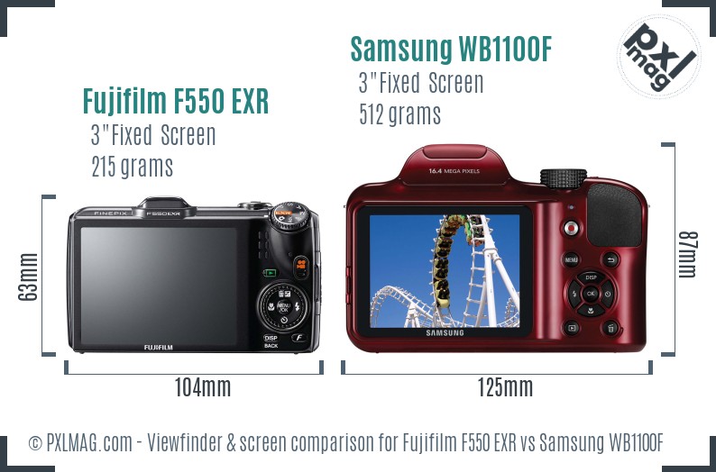 Fujifilm F550 EXR vs Samsung WB1100F Screen and Viewfinder comparison