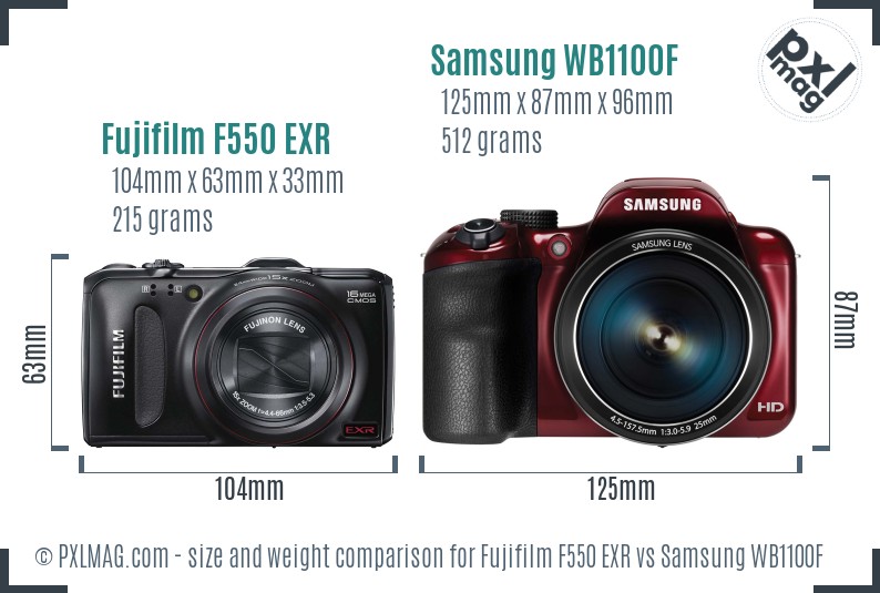 Fujifilm F550 EXR vs Samsung WB1100F size comparison Fujifilm F550 EXR vs Samsung WB1100F size comparison