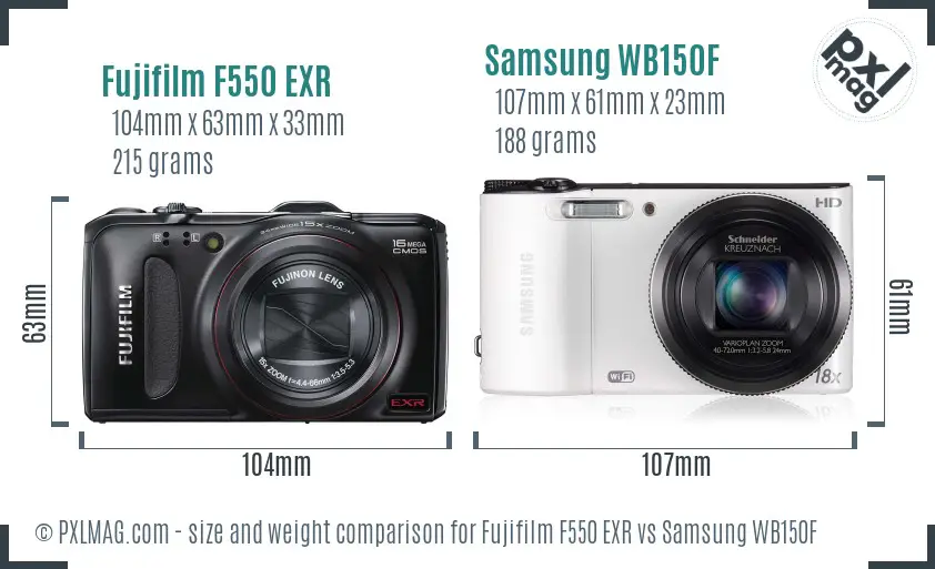 Fujifilm F550 EXR vs Samsung WB150F size comparison Fujifilm F550 EXR vs Samsung WB150F size comparison
