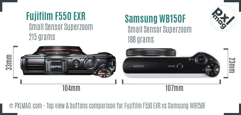 Fujifilm F550 EXR vs Samsung WB150F top view buttons comparison Fujifilm F550 EXR vs Samsung WB150F top view buttons comparison