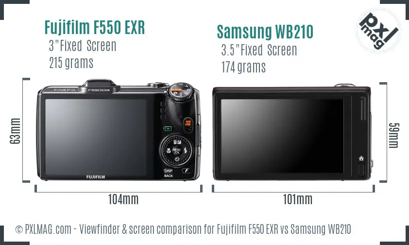 Fujifilm F550 EXR vs Samsung WB210 Screen and Viewfinder comparison