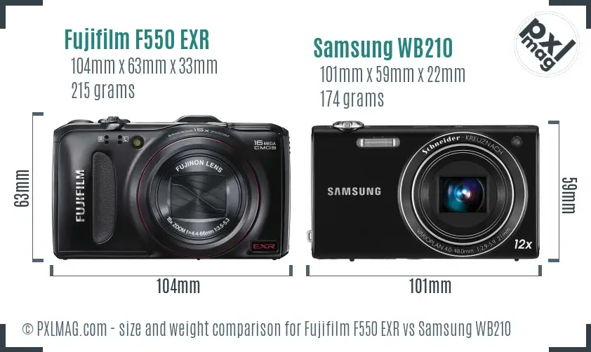 Fujifilm F550 EXR vs Samsung WB210 size comparison