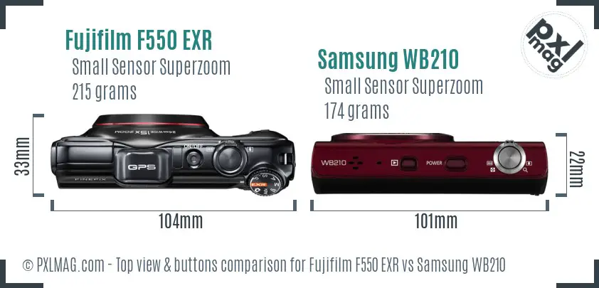 Fujifilm F550 EXR vs Samsung WB210 top view buttons comparison