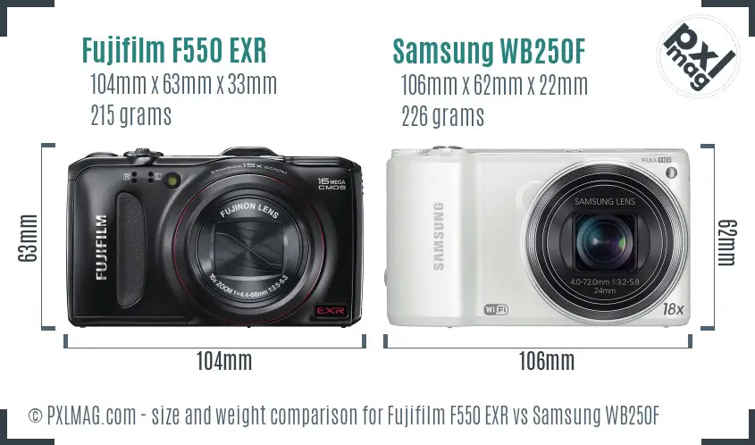 Fujifilm F550 EXR vs Samsung WB250F size comparison Fujifilm F550 EXR vs Samsung WB250F size comparison