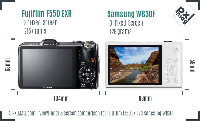 Fujifilm F550 EXR vs Samsung WB30F Screen and Viewfinder comparison