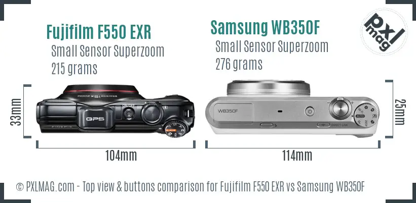 Fujifilm F550 EXR vs Samsung WB350F top view buttons comparison