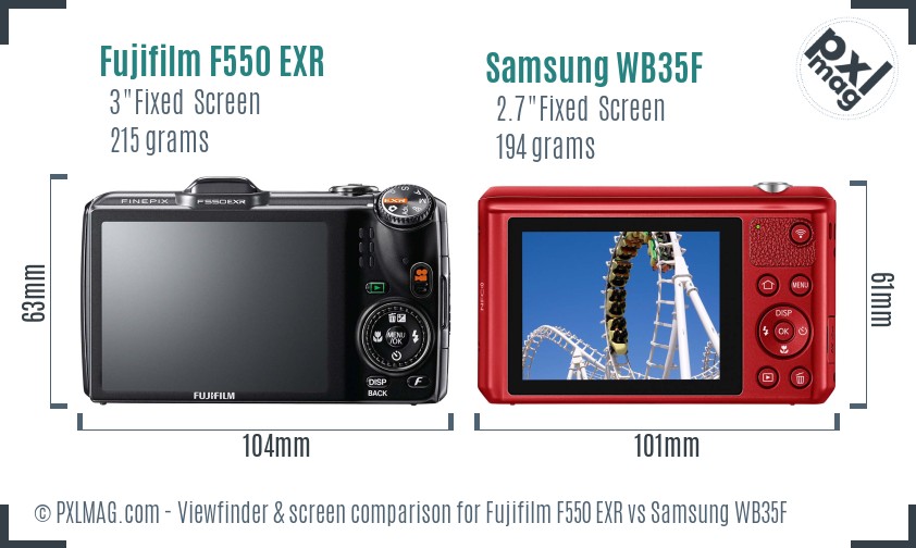 Fujifilm F550 EXR vs Samsung WB35F Screen and Viewfinder comparison