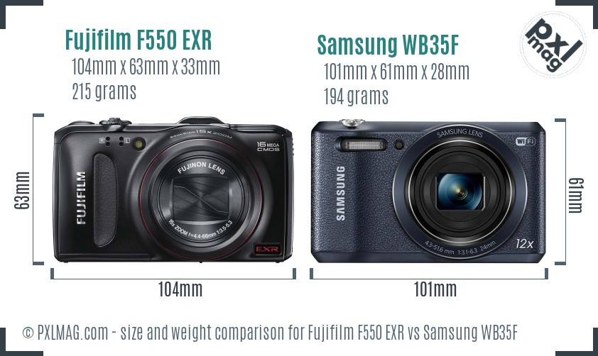 Fujifilm F550 EXR vs Samsung WB35F size comparison