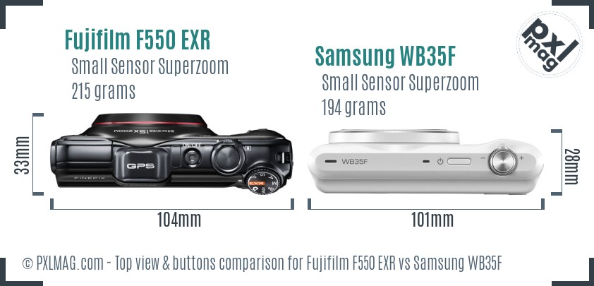 Fujifilm F550 EXR vs Samsung WB35F top view buttons comparison