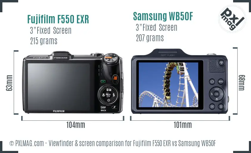 Fujifilm F550 EXR vs Samsung WB50F Screen and Viewfinder comparison