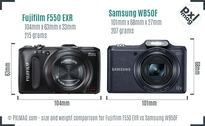 Fujifilm F550 EXR vs Samsung WB50F size comparison