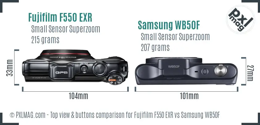 Fujifilm F550 EXR vs Samsung WB50F top view buttons comparison