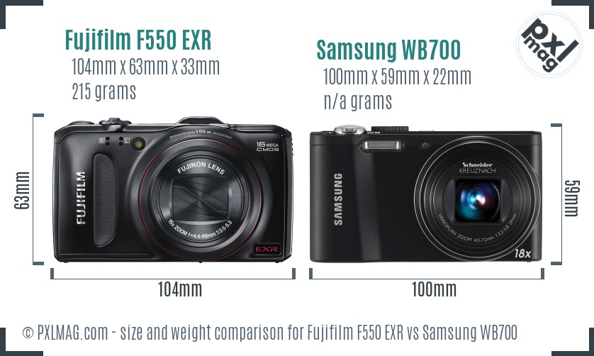 Fujifilm F550 EXR vs Samsung WB700 size comparison