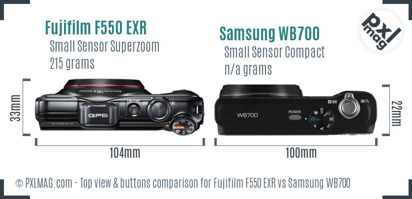 Fujifilm F550 EXR vs Samsung WB700 top view buttons comparison