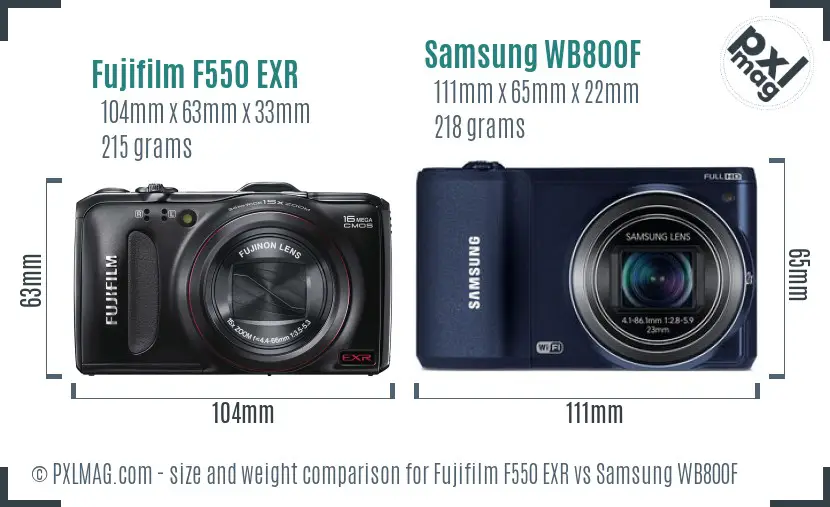 Fujifilm F550 EXR vs Samsung WB800F size comparison