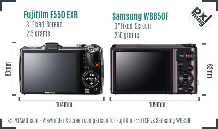 Fujifilm F550 EXR vs Samsung WB850F Screen and Viewfinder comparison