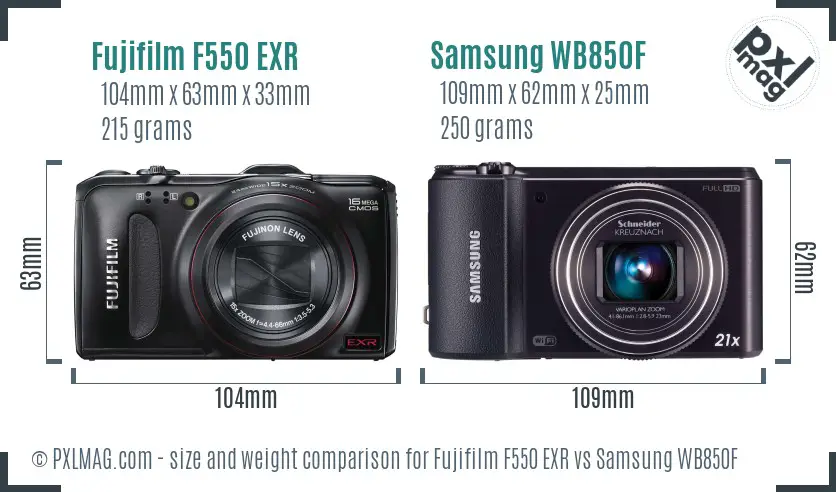 Fujifilm F550 EXR vs Samsung WB850F size comparison