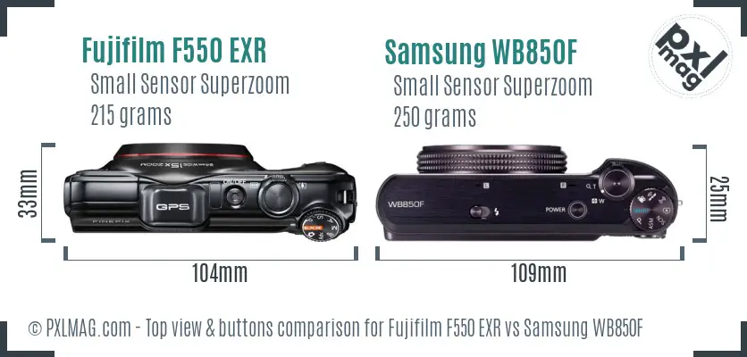 Fujifilm F550 EXR vs Samsung WB850F top view buttons comparison