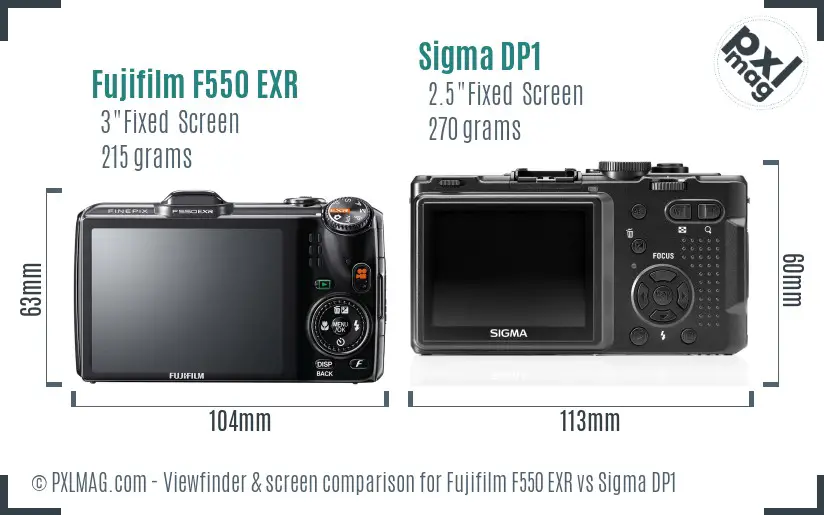 Fujifilm F550 EXR vs Sigma DP1 Screen and Viewfinder comparison