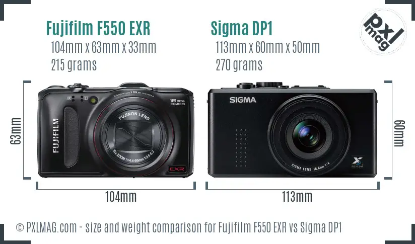 Fujifilm F550 EXR vs Sigma DP1 size comparison