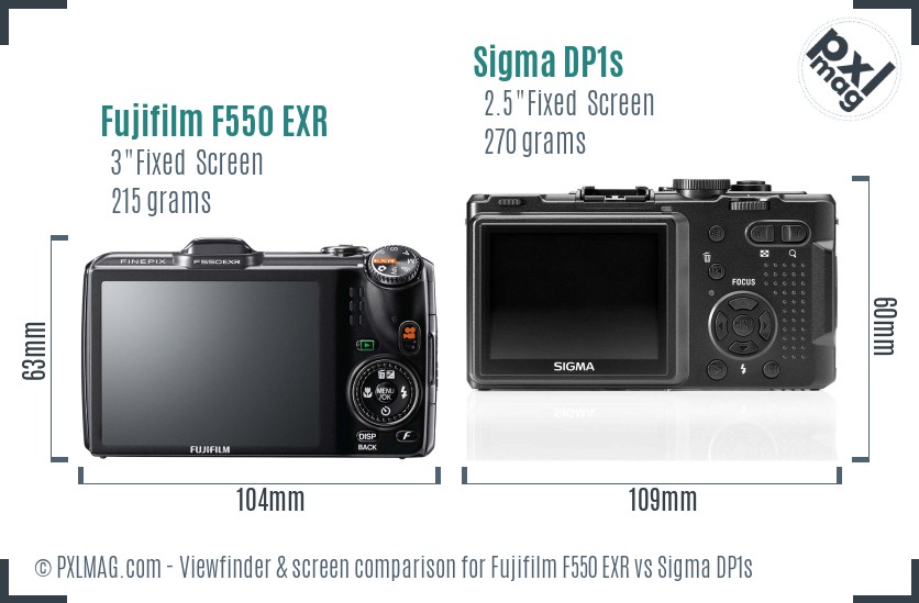 Fujifilm F550 EXR vs Sigma DP1s Screen and Viewfinder comparison