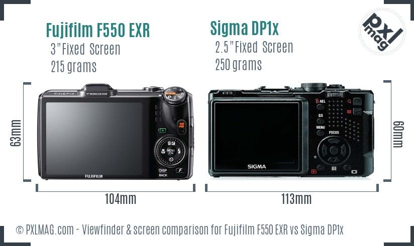 Fujifilm F550 EXR vs Sigma DP1x Screen and Viewfinder comparison