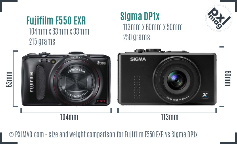 Fujifilm F550 EXR vs Sigma DP1x size comparison