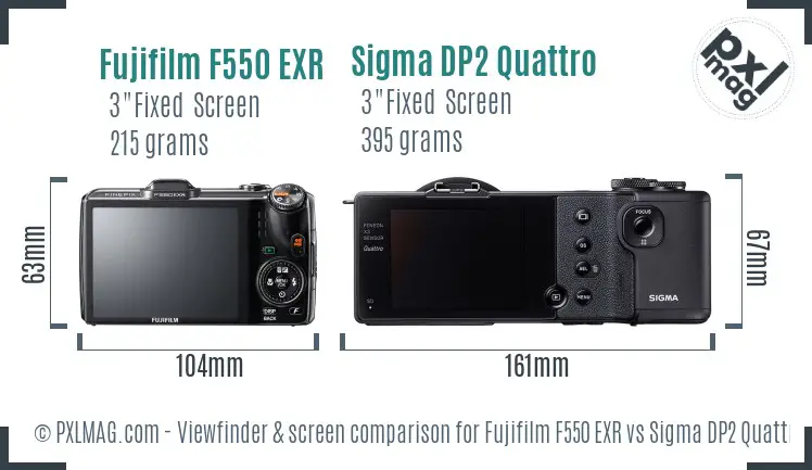 Fujifilm F550 EXR vs Sigma DP2 Quattro Screen and Viewfinder comparison