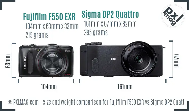 Fujifilm F550 EXR vs Sigma DP2 Quattro size comparison