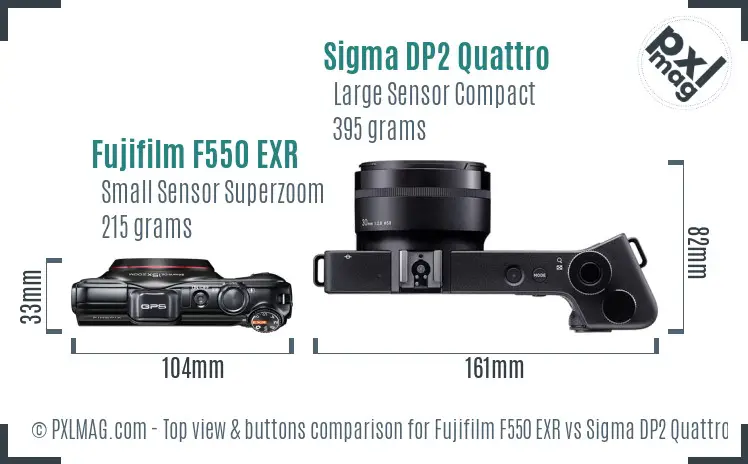Fujifilm F550 EXR vs Sigma DP2 Quattro top view buttons comparison