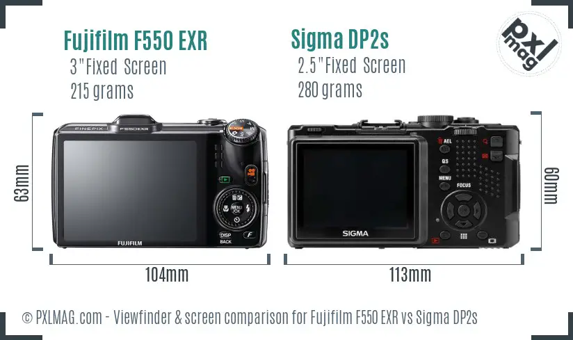 Fujifilm F550 EXR vs Sigma DP2s Screen and Viewfinder comparison