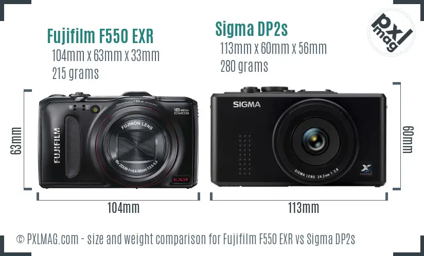 Fujifilm F550 EXR vs Sigma DP2s size comparison